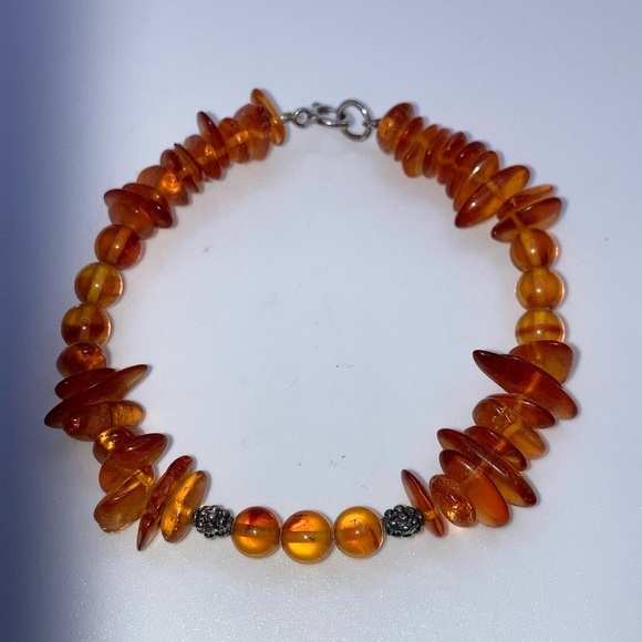Vtg Baltic Amber Bead Beaded Bracelet w Sterling Silver Clasp Approx 7” - Picture 2 of 6